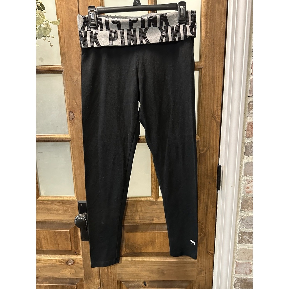 PINK Victoria's Secret Yoga Leggings Women Med‎ Black Rhinestone Waist